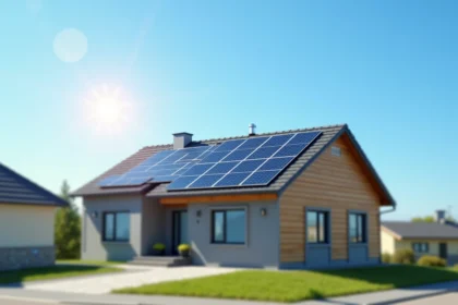 Maison résidentielle équipée de panneaux solaires photovoltaïques sur le toit exposés au soleil