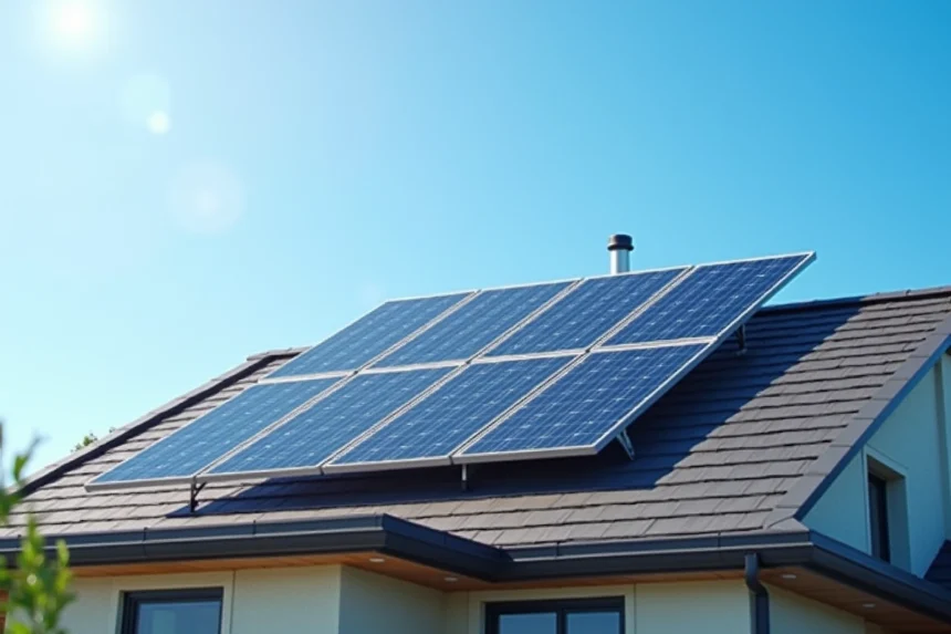 Panneaux solaires installés sur le toit d'une maison moderne exposés au soleil