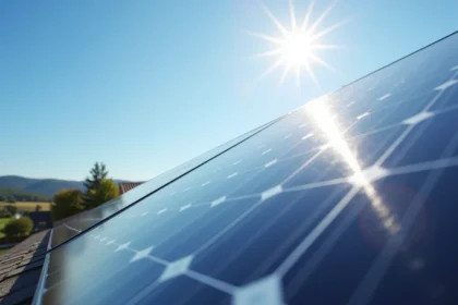 Panneaux solaires photovoltaïques modernes installés sur le toit d'une maison résidentielle exposés au soleil