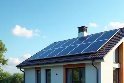 Panneaux solaires photovoltaïques installés sur le toit d'une maison moderne en journée ensoleillée