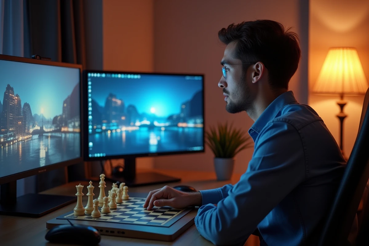 Passion isolée contre un ordinateur d'échecs électronique pour s'entraîner et progresser rapidement
