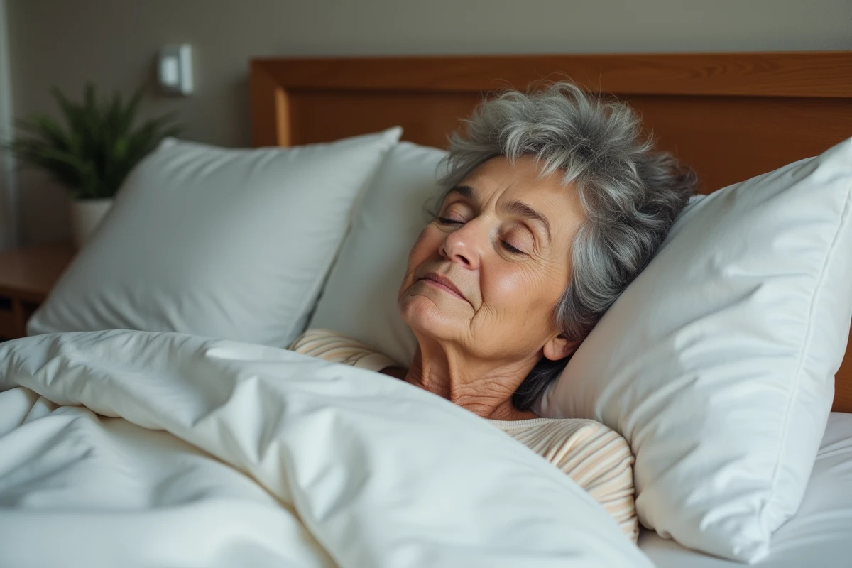 Femme senior dormant paisiblement dans son lit pour illustrer l'importance du sommeil réparateur
