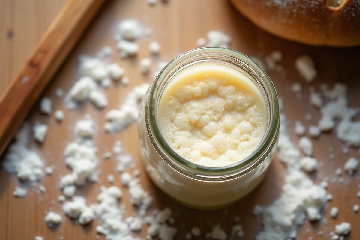 Levain actif en fermentation dans un bocal en verre