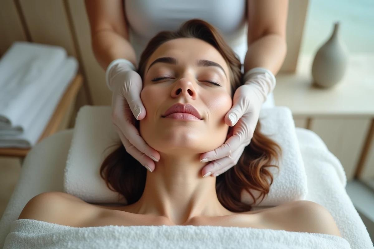 Massage facial professionnel stimulant les tissus cutanés pour traiter la fatigue de la peau