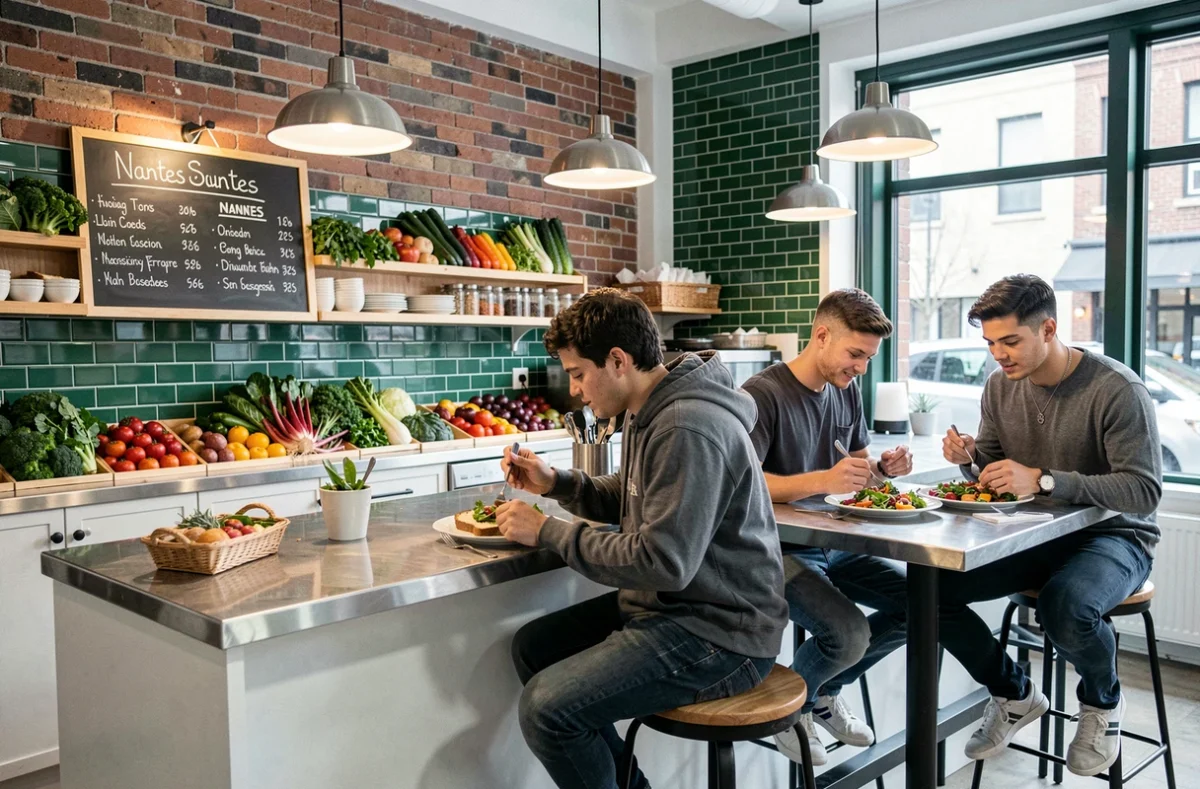 Comptoir de déjeuner rapide du restaurant Sugar Blue à Nantes avec menu marché, plats frais et décor contemporain