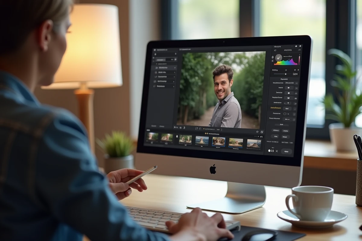 Espace de travail créatif avec tablette graphique pour retoucher des photos avec un logiciel gratuit