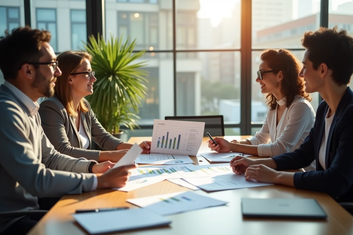 Groupe d'investisseurs discutant d'une stratégie d'investissement immobilier collectif
