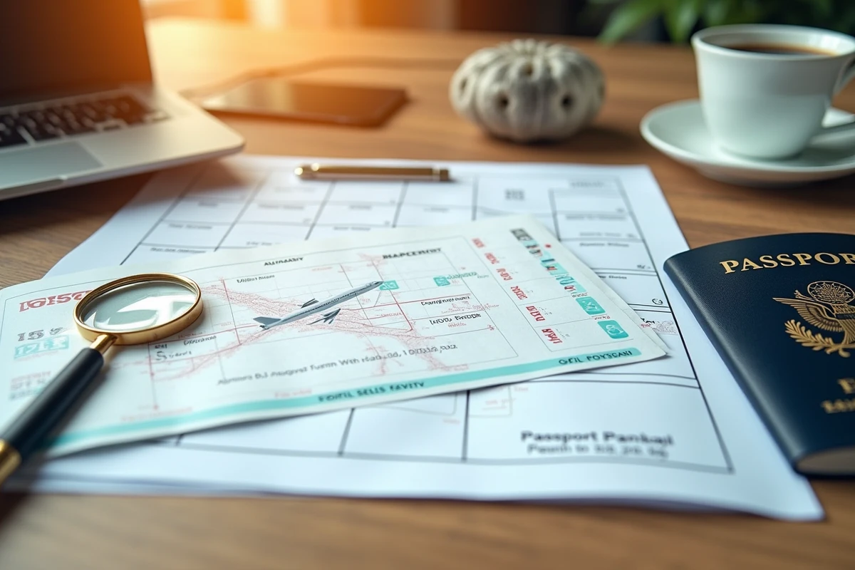 Éléments de planification de voyage avec billet d'avion et calendrier pour optimiser l'achat de vols