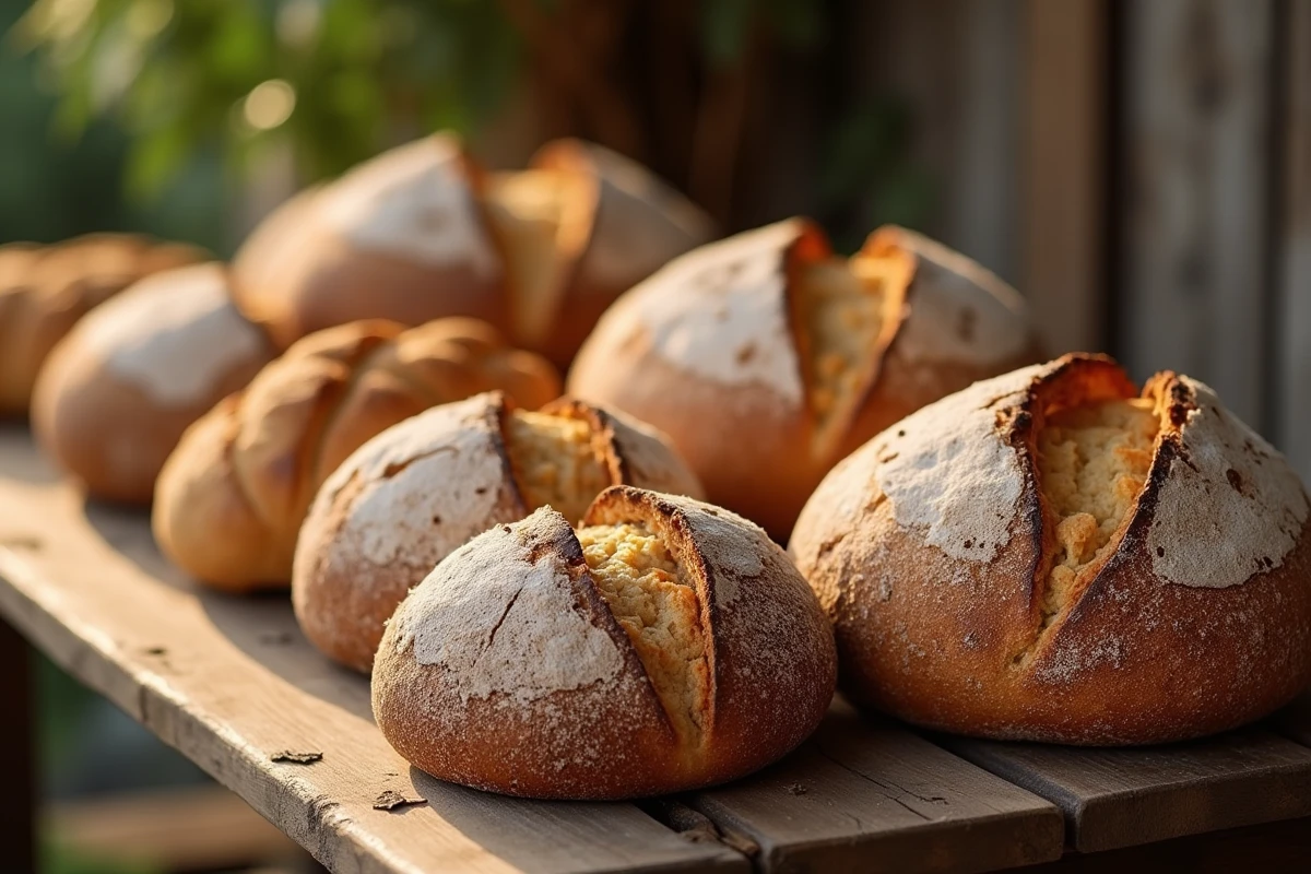 Collection de différentes recettes de pain au levain maison de formes variées