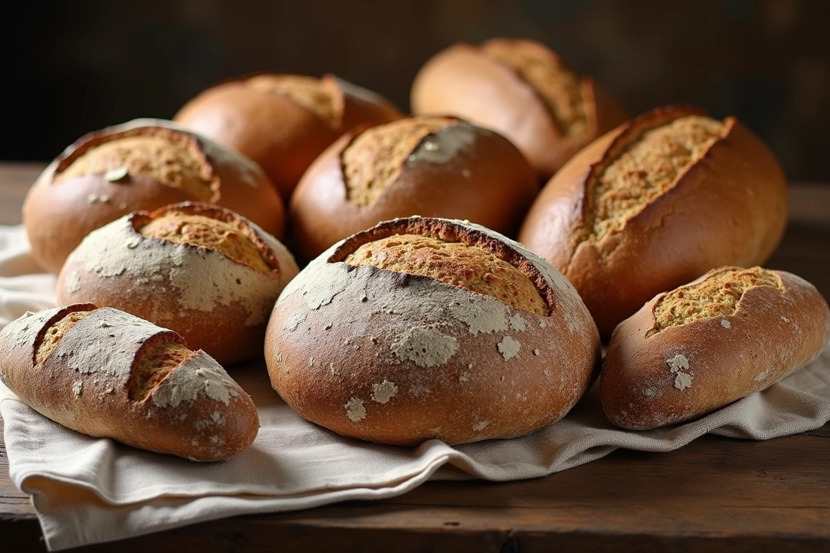 Collection de différents pains au levain maison artisanaux arrangés