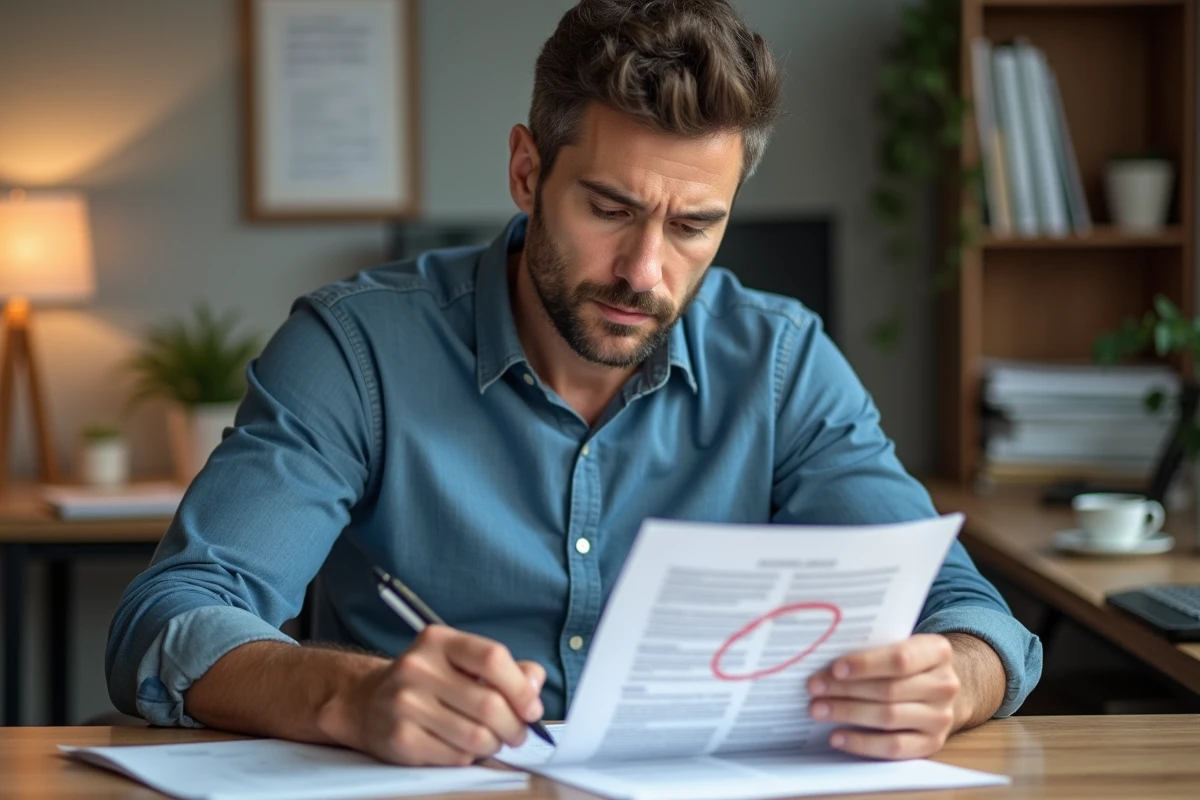 Homme identifiant les exclusions et délais de carence dans un contrat de mutuelle