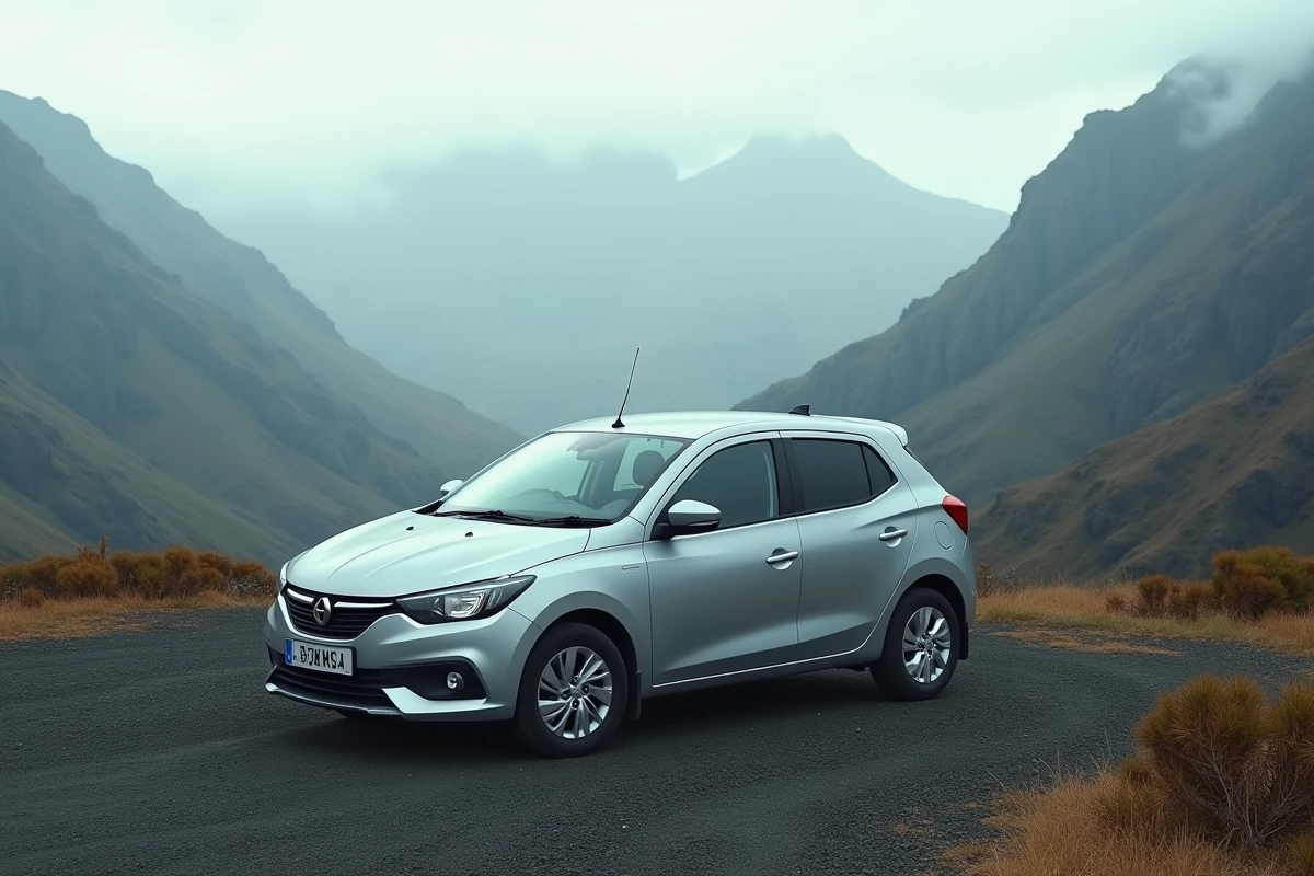 Voiture de location garée à un point de vue panoramique sur le Cirque de Cilaos à La Réunion