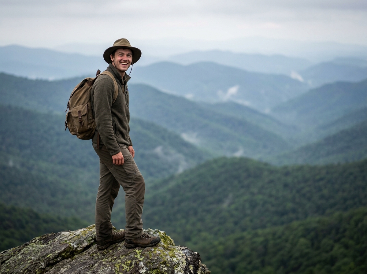 Jeune voyageur admirant les chaînes de montagnes escarpées du plateau sud-africain avec vallées brumeuses