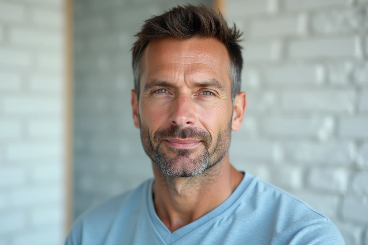 Homme en vue trois-quarts montrant comment le menton influence l'équilibre général et l'harmonie des proportions faciales